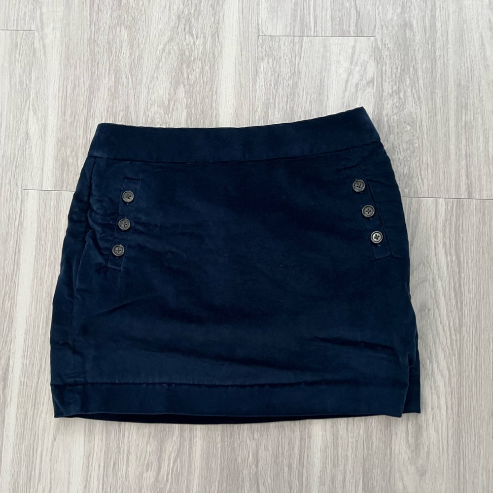 Banana Republic Navy Mini Skirt Size 12 Button Detail Stretch Cotton Career